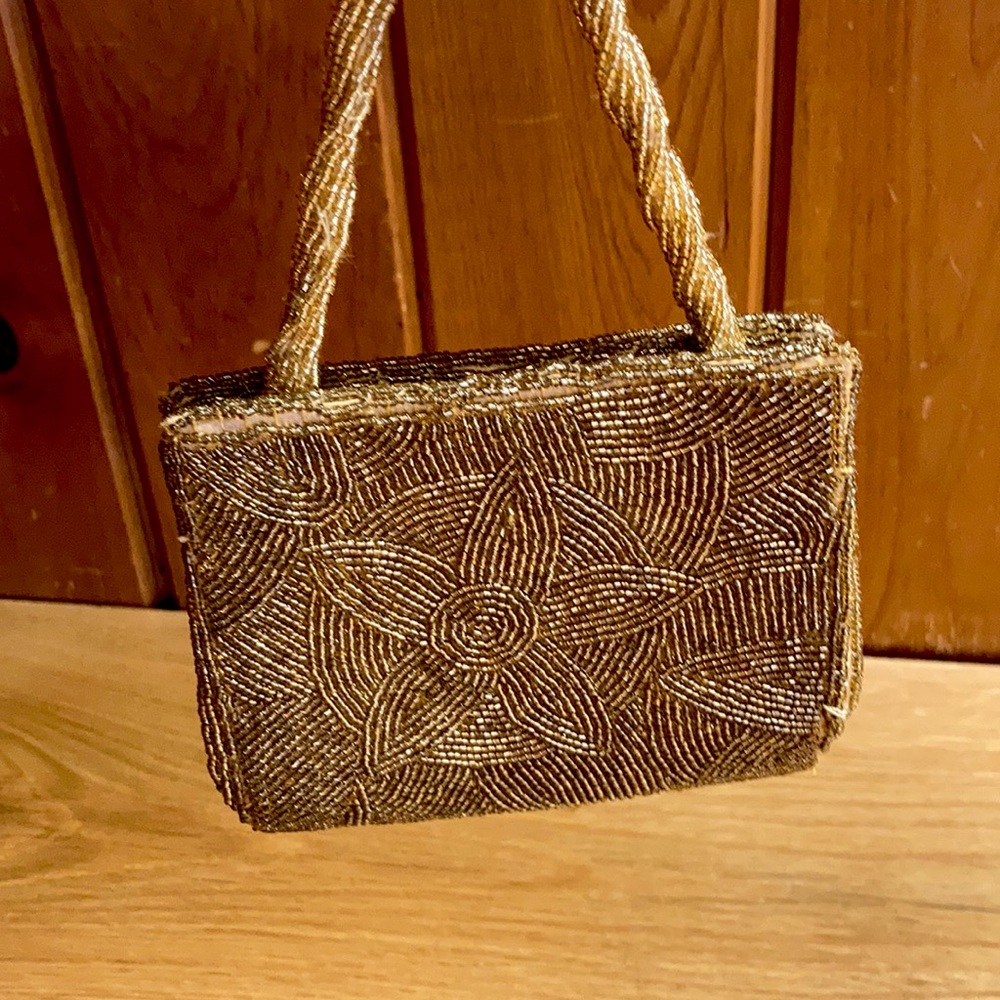 Golden Beaded Floral Vintage Purse